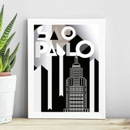 Quadro Abstrato Poster São Paulo 24x18cm:madeira Branca - 1
