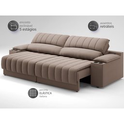 Sofá com Porta Copos e Carregador USB Retrátil e Reclinável Murano 2,00m Velosuede Marrom - - 5
