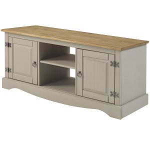 Rack de Madeira Maciça com 2 Portas Cinza Lavado