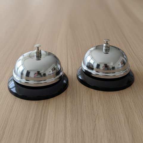 Kit 2 Campainha Sino de Mesa 8,5x6cm Inox Prateado Metal