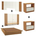 Ver imagem 3 de Cama Queen Cabeceira Ripada 1 Gaveta MDF 300cm Freijó com Off White