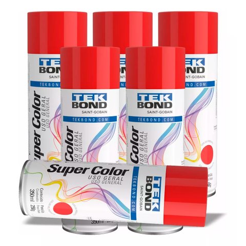 Kit 6 Tinta Spray Uso Geral Super Color Vermelho 350ml