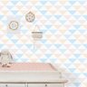 Papel de Parede Para Quarto Geométrico Branco/Azul/Rosa - Cole Aí - 2,50m x 0,50m - 2