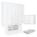 Ver imagem 1 de Quarto Infantil 6 Portas Americano com Berço Multifuncional Cleo Branco Fosco e Colchão Gazin - Henn