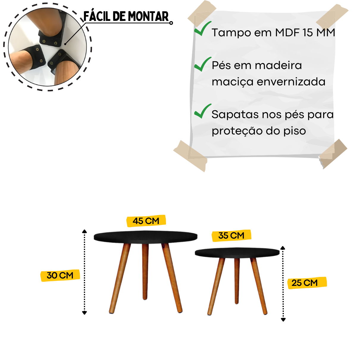 Mesas de Centro e Canto Redonda para Sala Pé Palito Retrô - 2