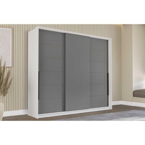 Guarda Roupa Casal 3 Portas de Correr e 4 Gavetas Lisboa Branco/cinza - Politorno