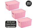 Ver imagem 2 de 3 Caixas Organizadoras com Tampa Grande 15 Lts Rattan Rosa