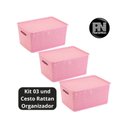 Ver imagem 2 de 3 Caixas Organizadoras com Tampa Grande 15 Lts Rattan Rosa
