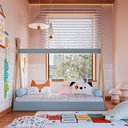 Ver imagem 1 de Cama Infantil Montessoriana 198cm com Colchão Estilo Cabana Cor:itapuã com Azul