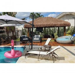 Cadeira Espreguiçadeira Piscina Jardim em Alumínio e Tela Sling Bege Claro - 3