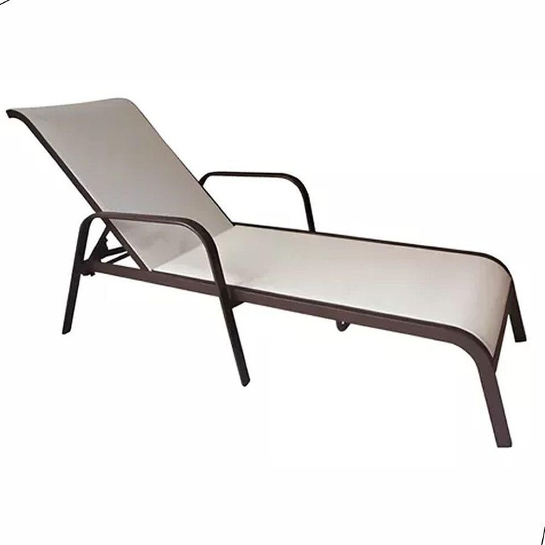 Cadeira Espreguiçadeira Piscina Jardim em Alumínio e Tela Sling Bege Claro Cadeira Espreguiçadeira Piscina Jardim em Alumínio e Tela Sling Bege Claro