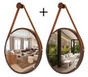 Ver imagem 1 de Kit 2 Espelhos Redondo Decorativo Suspenso Alça 40cm + Suporte Marrom Alça Caramelo