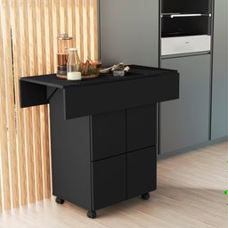 Mesa Aparador Retrátil Basoto Annie com 4 bancos embutidos 100% MDF - Preto - 4