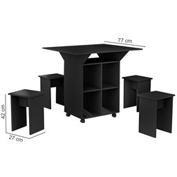 Mesa Aparador Retrátil Basoto Annie com 4 bancos embutidos 100% MDF - Preto - 5