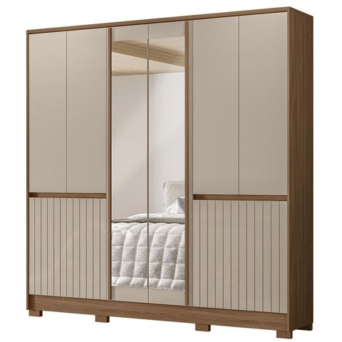 Guarda Roupa Casal 216cm com Espelho Freeze Carvalho/fendi Z17 - Mpozenato