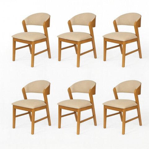 Kit 6 Cadeiras Madeira Maciça Design Italiano Sofisticada Arabesco Courino Siena Bege/Amêndoa