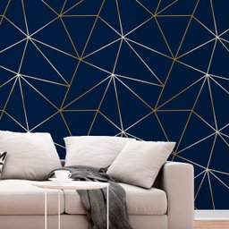 Papel De Parede Zara Azul Petróleo Fio Gold Auto Colante 3m - 1