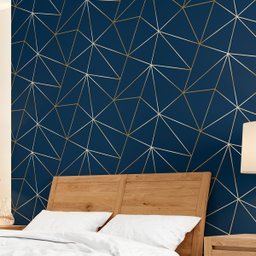 Papel De Parede Zara Azul Petróleo Fio Gold Auto Colante 3m - 3