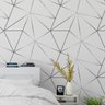 Papel De Parede Geométrico Branco Silver Prata Auto Colante 3m - 1