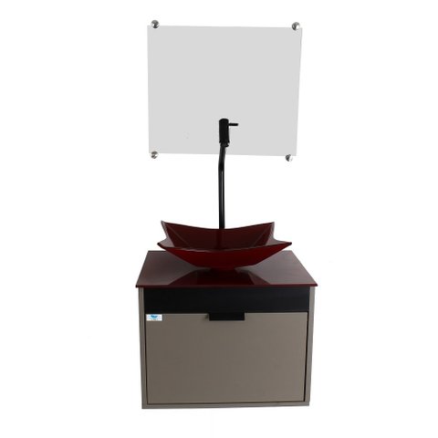 Gabinete Armário Banheiro 40cm Cuba Quadrada Vermelha