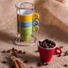 Cj 4 Xícaras P/Café de Porcelana Coloridas 60ml C/Suporte Bon Gourmet - 4