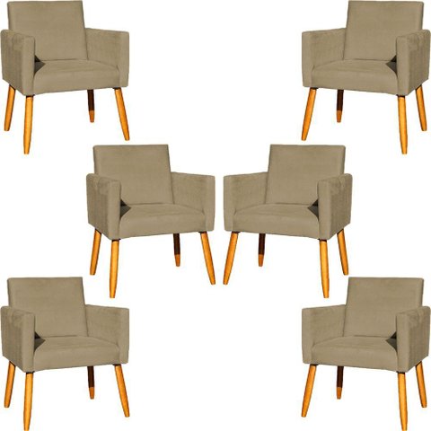 Kit 6 Poltronas para Recepção Nina Suede Cores Pé Palito 30cm Castanho - Suede