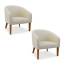 Ver imagem 2 de Poltrona Sala Decorativa Kit 2 Stella Pé Madeira Trapézio Castanho Bouclê Bege D03 - D’Rossi