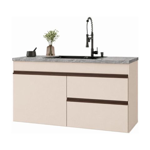 Balcão de Cozinha Gabinete Pia 120cm 2 Portas 1 Gaveta Suspenso Milano Multimóveis MP2414 Vanilla