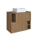 Ver imagem 1 de Gabinete de Banheiro Suspenso 75cm Luiza Mel com Cuba Branca e 2 Portas Basculante