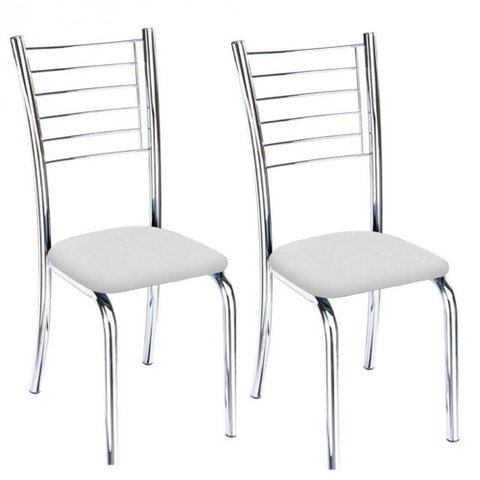 Kit 2 Cadeiras de Jantar Lara Cromada para Cozinha Assento Sintético Branco - Aurora Line