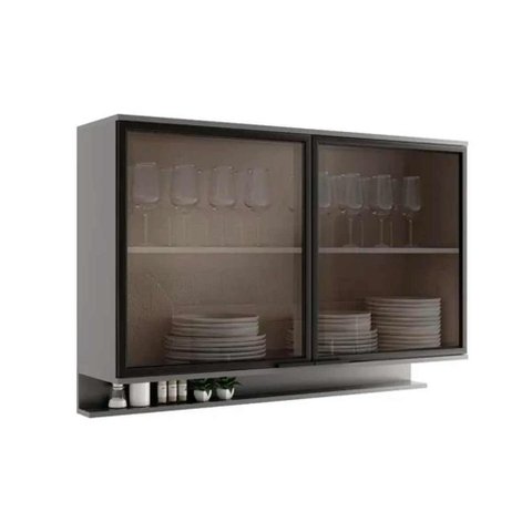 Armário de Cozinha Modulado Alpha 2500 C/ 2 Portas C/ Vidro 120cm Cinza - Carraro