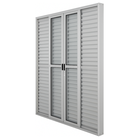 Porta Balcão de Aluminio Brilhante 6 Folhas Linha 25 com Fechadura 2,10x1,50