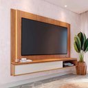 Ver imagem 1 de Home Suspenso Soge para TV até 75 Fita LED Portas Deslizantes MDP/MDF 217cm Freijó/Off White G73 - g