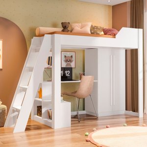 Cama Alta Office Infantil e Juvenil com Escrivaninha e Roupeiro Vivace