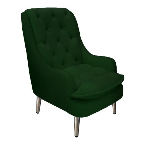 Poltrona Decorativa Lille Pés Cromados Suede Verde Dominic Decor