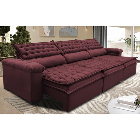 Sofá Retrátil e Reclinável 4.12m Molas Ensacadas Cama inBox Botonê Espuma Viscoelástico Vinho