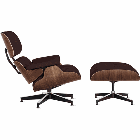 Poltrona Charles Eames com Banqueta Madeira Imbuia em Couro Legítimo Bordô