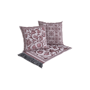 Kit 5 Pçs Peseira Cama Padrão e Queen e Almofadas Cheias Grécia Jacquard: Vinho