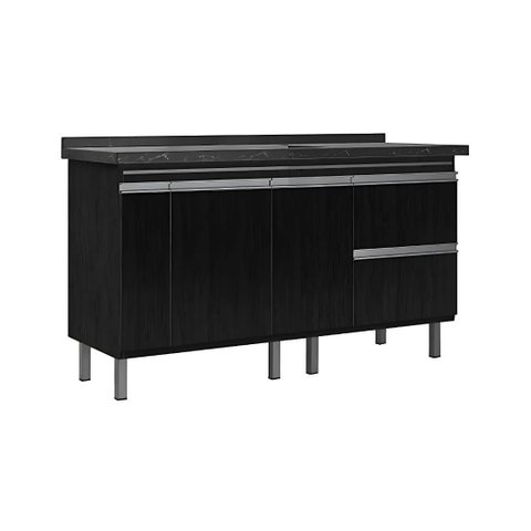 Gabinete para Cozinha Nero 144 cm Balcão 2 Portas 100% MDF:Nero