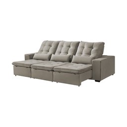 Sofá Retrátil e Reclinável 5 Lugares Paris 2,90m com Almofada D26 em Veludo Bege - 5