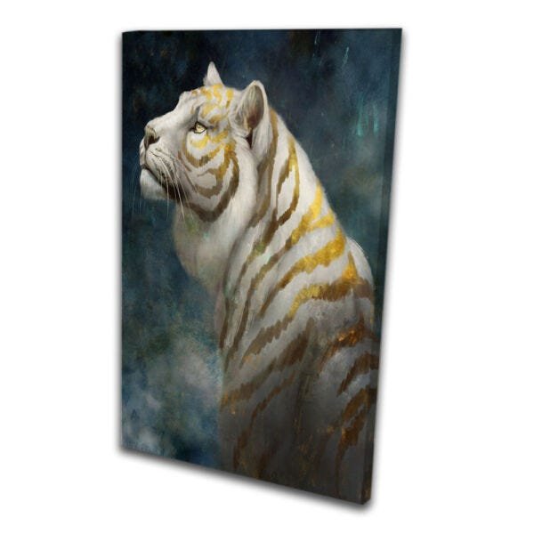 quadro tigre branco casal para decoração 3 peças