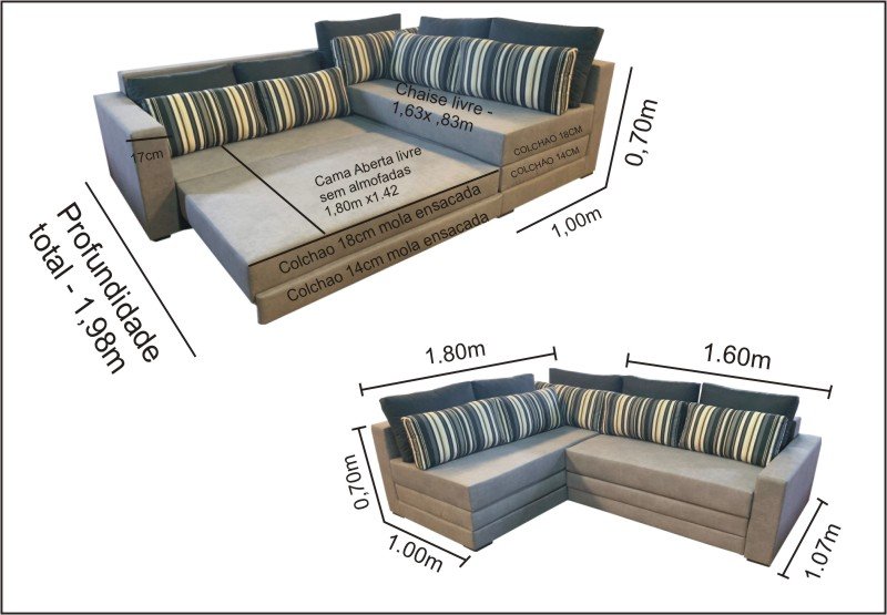 Sofá de Canto SFC_MM 07 Com Mola Ensacada que se Transforma em Sofá Cama de Casal Resistente e Confo - 5