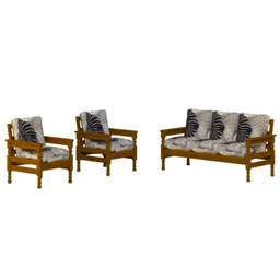 Conjunto De Sofás 3+1+1 Lugares Em Madeira Maciça com Almofadas Soltas Cinza - 2 Conjunto De Sofás 3+1+1 Lugares Em Madeira Maciça com Almofadas Soltas Cinza - 2