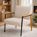 Ver imagem 2 de Poltrona Fontana Linho Bege Base em Madeira com Metal Preto