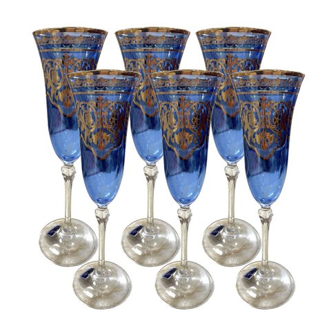 Jogo com 6 Taças em Cristal Azul para Flute 23x7cm