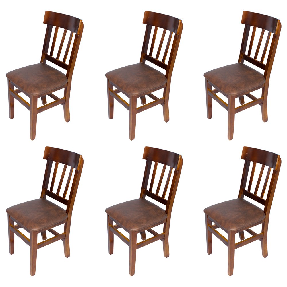 Kit 6 Cadeiras Fixas Mineira Imbuia em Madeira Maciça Estofadas Marrom para Área Gourmet - 1