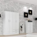Ver imagem 1 de Quarto Solteiro com Guarda Roupa 4 Portas e Cômoda 6 Gavetas Branco