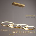 Ver imagem 5 de Pendente Anéis Dourado Led 48w 3 Temperaturas 3000k 4000k 6500k Bivolt Iluminação Moderna para Ambie