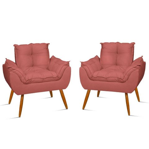 Kit 02 Cadeiras Poltronas Opala Suede Black Cor:rosa