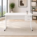 Ver imagem 1 de Mesa Escrivaninha Pés Metal 120cm x 60cm com Gaveteiro Suspenso 2 Gavetas F5 Office Cor:Branco